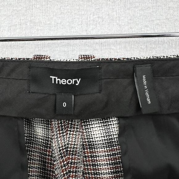 THEORY Demitria Pants Womens 0 Brown Black Plaid Wool Flare Leg Mid Rise Stretch - Picture 10 of 16